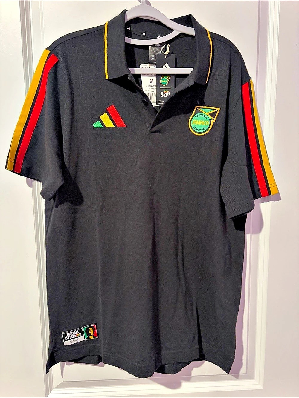 🇯🇲 ⚽️adidas x Bob Marley Jamaica Football Color Block Polo Shirt  Medium NWT